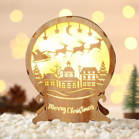 Décoration de Noël Illuminé en Bois Led,Lumières de Noël à Led en Bois,Led Maison Lumineuse Dessus de Table,Eclairage de Fenêtre,Pour Décoration de Noël,Festival,Fête((Noël). (1/5)