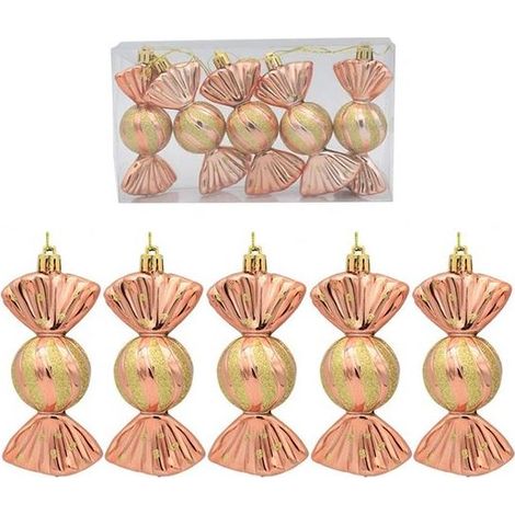 Lot de 5 boules de Noël - Motif bonbon - Glitter - Pour sapin de Noël - Style vintage - Avec cordon de suspension - Décoration de Noël (1/4)
