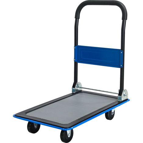 Chariot pliant à plateforme en métal bleu avec roues pivotantes 360°, capacité 150 kg (1/5)