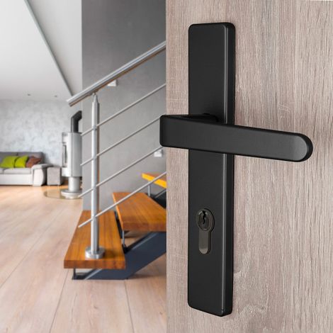 Ouvre&Déco – 2 poignées universelles DUALFIT sur plaque carrée CELIO trou de cylindre, Aluminium laqué noir mat bi-entraxe 165-195