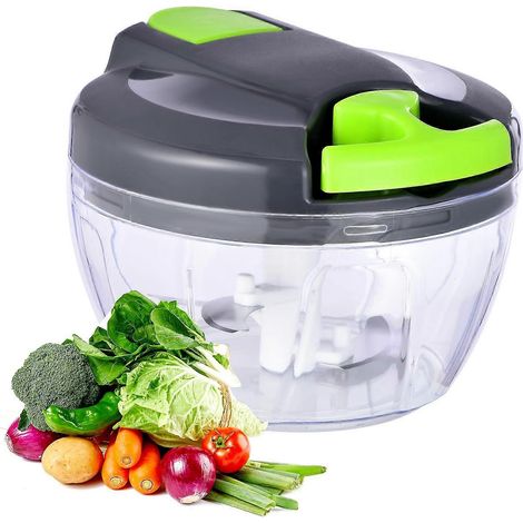 Hachoir à légumes manuel avec rallonge flexible coupe-ail et oignon portable à ficelle 500 ml vert (1/5)