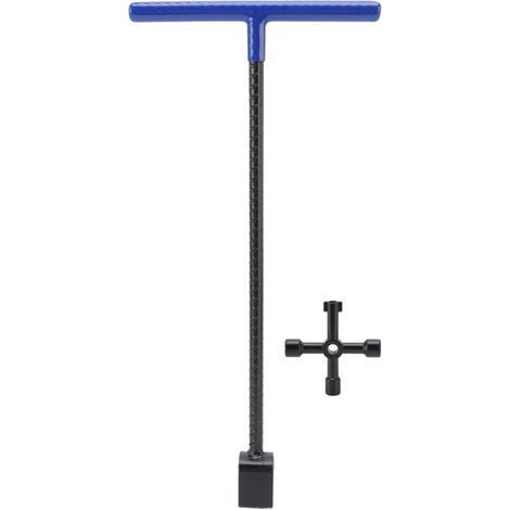 Clé de Compteur D'eau, Outil D'arrêt D'eau de 16 Pouces Clé de Compteur D'eau à Poignée en T avec Clé Multifonctionnelle à 4 Voies pour Vanne D'arrêt D'eau Principale(Bleu) (1/5)