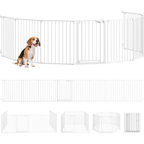 PawHut barrera para perros plegable, valla para mascotas de 8 paneles, puerta con cierre doble, barrera de seguridad para perros medianos, blanco