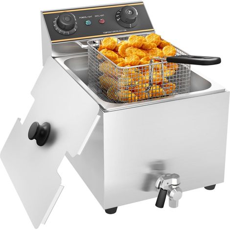 Friteuse électrique,6L commerciale friteuse avec valve de vidange acier inoxydable, Friteuse Avec Régulateur de Température,3000 W, 60-200 °C (1/5)