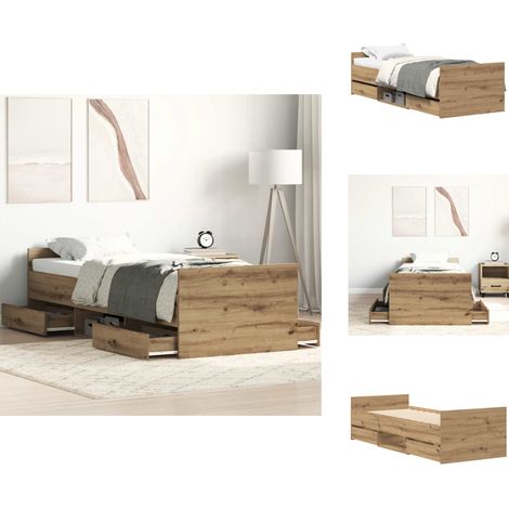 Cadre de lit sans matelas chêne artisanal 90x190 cm - Cadre De Lit - Cadres De Lit - Meuble De Chambre - Lit (1/5)