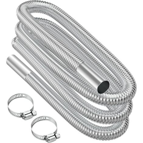 Tuyau d'échappement, 180 cm Portable Flexible Tuyau d'échappement en Acier Inoxydable avec 2 Colliers en Acier IOnoxydable, Tuyau d'Echappement de Voiture(25mm) pour Chauffage Diesel Voiture (1/4)