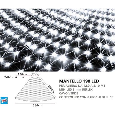 Mantello led per albero di Natale 180cm 198 led rete luminoso filo verde addobbo natalizio luce bianca calda multicolor  Luce Fredda