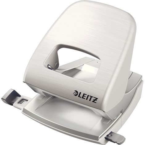 Leitz Pratica Perforatrice da Ufficio, Capacità fino a 30 Fogli, Bianco (Ghiaccio), Metallo, Guida di Arresto con Barra di Selezione del Formato, Gamma Style, Box, 50060004 (1/5)