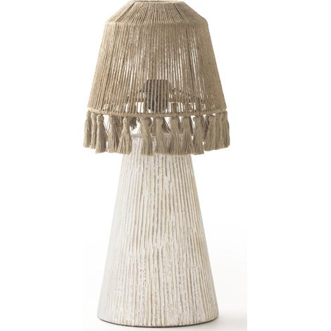 Lampe de table en bois et jute esprit artisanal marron - Bois naturel et jute beige