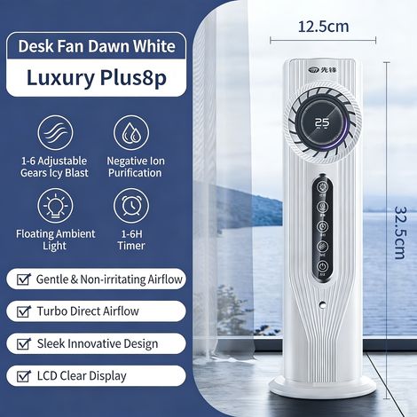 Rafraîchisseur d’air portable USB 6 vitesses humidifiant ventilateur de bureau silencieux(Blanc) (1/5)