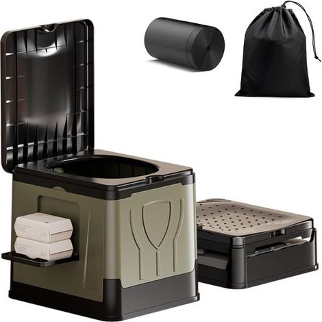 Inodoro portátil de camping de 30 litros: inodoro plegable portátil con soporte para teléfono y 12 bolsillos para viajes. (1/5)