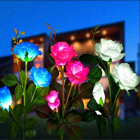 Rosenförmige Solar-Gartenleuchten, LED-Lichterkette mit 9 Rosen (3er-Set, rot) (1/5)