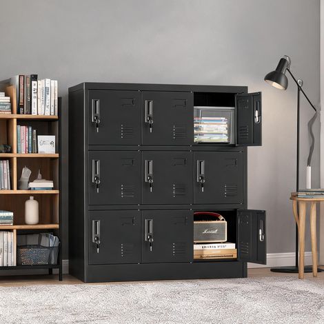 Armoire métallique 9 casiers avec serrures noir H100 x L90 x P40 (1/5)