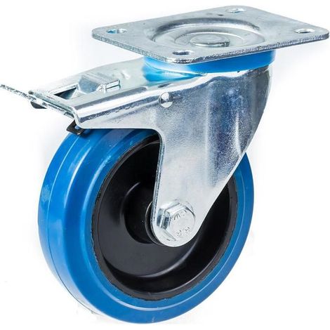 Drehbare Rolle - 100mm - Elastischer Gummi - Maximale Tragfähigkeit 150kg - Fußbremse