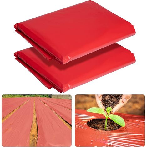 Lot de 2 Films de paillis Rouges en Relief de 3 mm, 1,2 x 7,6 m, Film de paillage Rouge pour Pommes de Terre, tomates, aubergines, Fraises (1/5)
