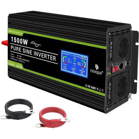 Convertisseur Pur Sinus 1500W 3000W 24V 220V Transformateur  5m télécommande,écran LCD,2 EU Prises,1 port USB,pour Voiture,Caravane,Bateau,Camping,Voyage (1/5)