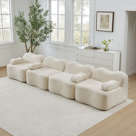 Sofá modular 384x98x70 cm beige en terciopelo con asiento profundo y módulos flexibles (1/5)