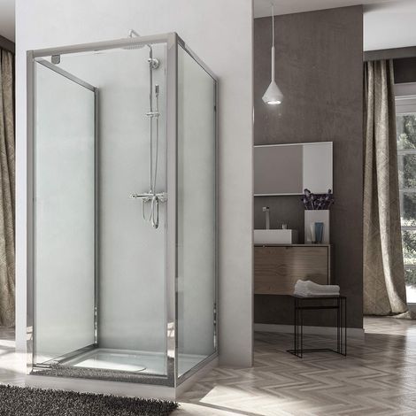 Box Doccia 3 Lati 75x100x75 cm 1 Anta Battente in Cristallo Trasparente 6mm H185 Fosterberg Koge Trio (1/5)