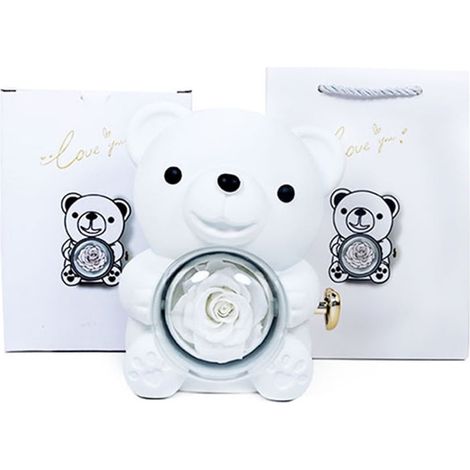 Ours En Peluche - Rose Préservée Réelle - Cadeau Pour Fête Des Mères - Saint-Valentin - Anniversaire - Mariage - Boîte Cadeau Élégante - 1 Pièce (1/5)