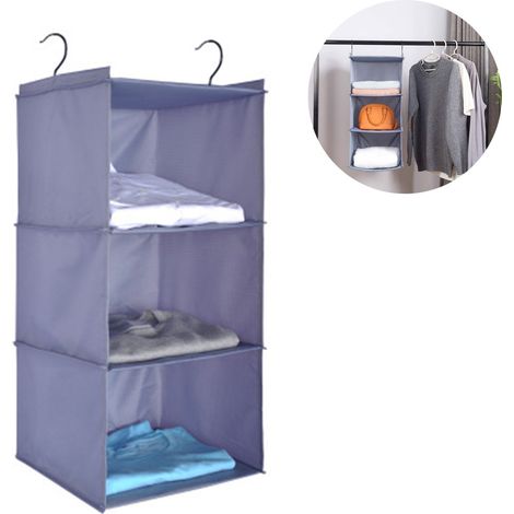 Organisateur De Placard - Étagère Suspension Avec Cadre En Fer - 3 Compartiments 20x30x30 Cm - Pliable - Pour Vêtements Et Accessoires - 1 Pièce