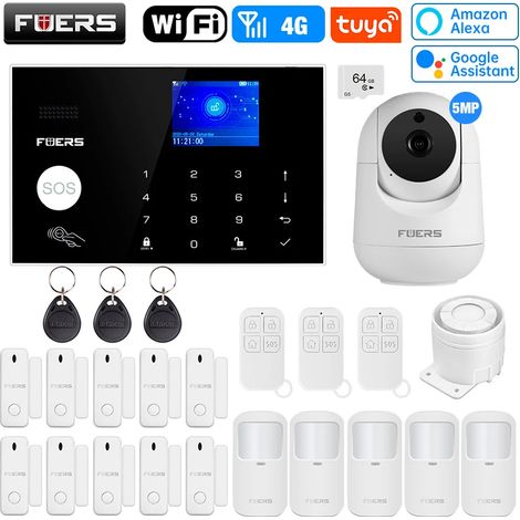 (Pack 7) Système d'alarme sans fil intelligent Wi-Fi 4G, système antivol et de sécurité pour la maison, avec capteur (1/5)
