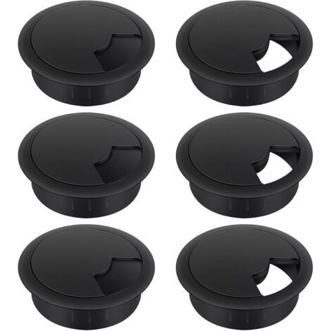 60-mm-Kabeldurchführungen für Schreibtische – 6er-Pack schwarze Kunststoff-Kabeldurchführungen, Kabelmanagement-Organizer für Zuhause und Büro
