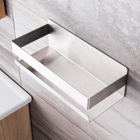 Étagère de salle de bain en acier inoxydable – Porte-savon de douche – Étagère murale – Rangement mural – Fixation sans perçage, auto-adhésive – Organisateur de douche – Porte-shampoing – Argent (1/4)