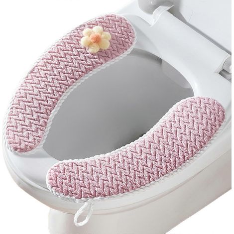 Lot de 2 housses de siège de toilette lavables et épaisses, douces et universelles, toutes saisons, roses (1/5)