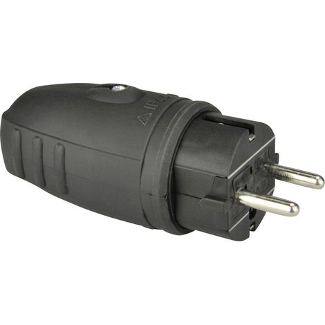 Schutzkontakt-Stecker Gummi PVC-Ein IP44, mit Knickschutz, schwarz Stecker & Kupplungen