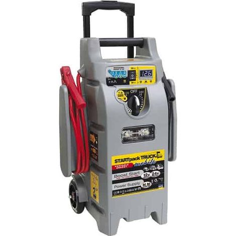 GYS – Démarreur autonome 12/24V pour véhicules essence et diesel – 2 batteries 22Ah – Chargeur automatique intégré – Roues et poignée rétractable (1/2)