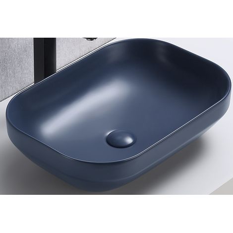 Vasque à poser en céramique bleue matte - L 50.4 x 35.2 cm - Gamme Neli - Livraison gratuite