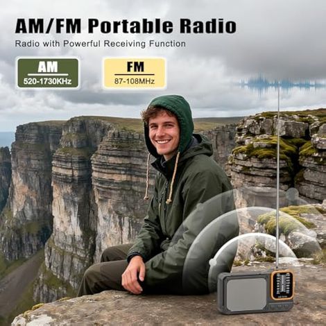 Radio Portable, AM(MW)/FM Radio a Pile, Transistor Radio avec Rechargeable Batterie 2400mAh, Excellente Réception, Excellente Qualité Sonore, avec Bluetooth/Lampe de Lecture/TF (1/4)
