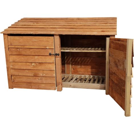 Wooden Log Store, W187xH126cm (Brown finish) With doors and With Kindling Shelf