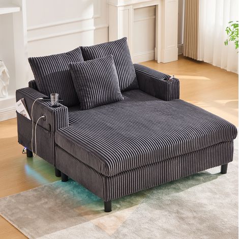 Sillón relax chaise longue de 1 plaza con LED, USB y portavasos, gris oscuro HAVRYA (1/5)