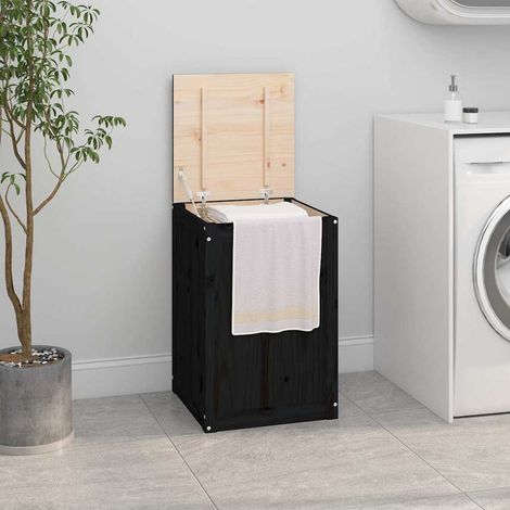 Corbeille à linge en pin massif noir avec couvercle hydraulique 44 x 44 x 66 cm - PANGIVO (1/5)