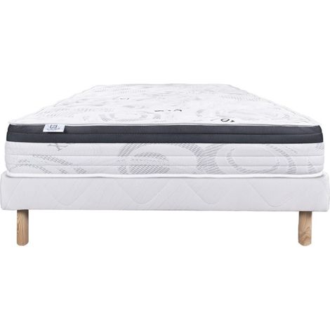 Ensemble Matelas Sleeplux, 26 cm, mousses haute densité, ferme, face été/hiver + sommier blanc ep 13cm, 90x190cm (1/5)