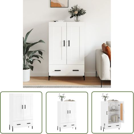 The Living Store Highboard Hochglanz-Weiß 69,5x31x115 cm Holzwerkstoff - Sideboard - Schrank - Wohnzimmermöbel - Hochglanz Weiß - Regal (1/5)