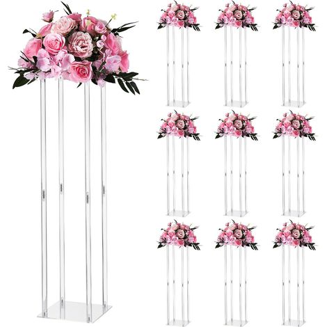 Support Fleur Mariage Colonne Lot de 10 Support Fleur Centre de Table Mariage Acrylique 80 cm Présentoir Floral pour Fêtes, Anniversaires, Déco Intérieure, Pieds Cylindre Panneaux Transparents (1/5)