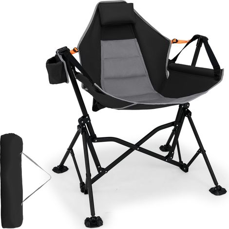 COSTWAY Sedia da Campeggio Amaca, Sedia a Dondolo Pieghevole con Portabicchieri, Schienale Regolabile, Poggiatesta, Sedile a Dondolo per Giardino, Patio, Prato, Portata 150 kg (Nero) (1/5)