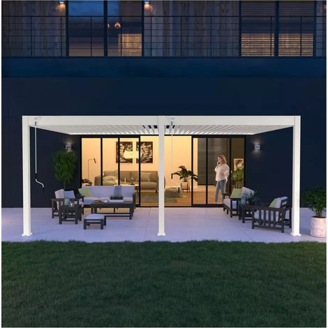 pergola bioclimatica addossata ombréa "vs"  in alluminio bianco 599x399x257 cm