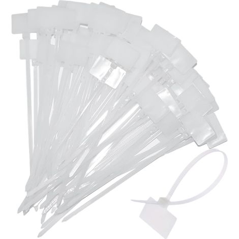 Lot de 200 serre-câbles - 100 x 2,5 mm - Avec champ d'inscription - 20 x 13 mm - Blanc - Étiquette de câble pour marquage de câbles, marquage de tuyau (100 x 2,5 mm) (1/5)