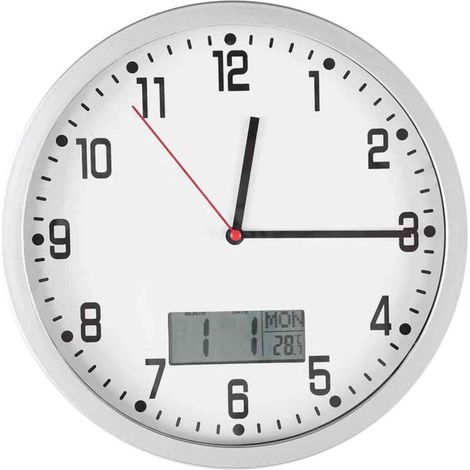 Reloj de pared, con indicador de temperatura y fecha, pantalla LCD de fácil lectura, mecanismo silencioso, ideal para sala de estar, oficina o dormitorio. (1/5)