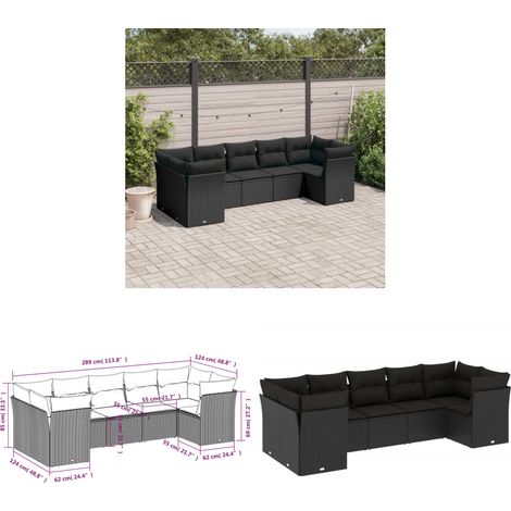 7-tlg. Garten-Sofagarnitur mit Kissen Schwarz Poly Rattan - Gartensofas - Outdoor Möbel - Gartenmöbel Set - Rattan Sofa - Lounge Set - Home & Living (1/3)