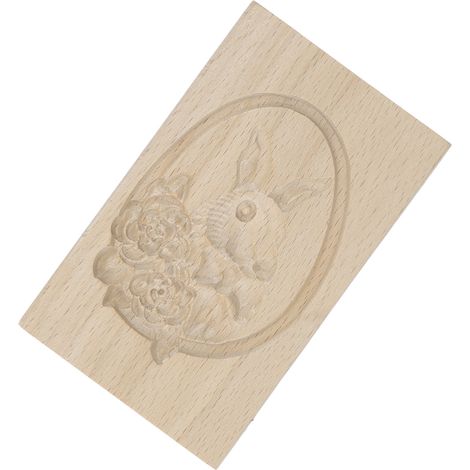 Moule à biscuits en bois à démouler facilement, réutilisable et lavable, sculpté en forme de lapin et de fleur, idéal pour la pâtisserie maison. Motifs : lapin et fleur. (1/5)