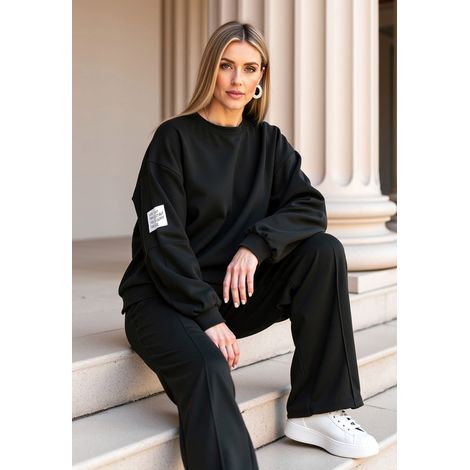 Chándal de pierna ancha - Conjunto de chándal para mujer - Conjunto negro M1168 talla S/M (1/5)