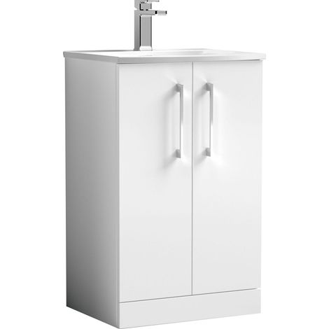 Balterley  Contemporary Bathroom 2-Door Floor-Standing Curved Basin Vanity Unit, Gloss White, 500mm