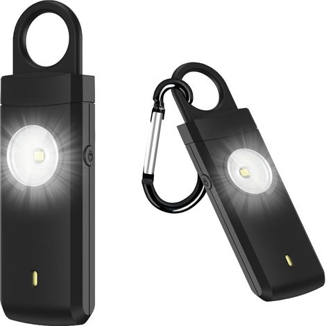 Alarme personnelle Anti-agression pour Femmes Seniors et Enfants Noire Sirène 135 dB, flash LED puissant, lampe intégrée et recharge USB, format compact avec indicateur de batterie faible (1/5)
