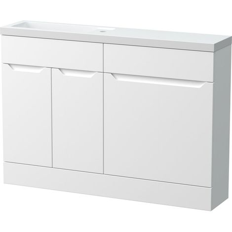 Teddesley Floor Standing Compact 2 Door Combination Vanity Basin WC Unit with Polymarble Basin, 1200mm, Matt White