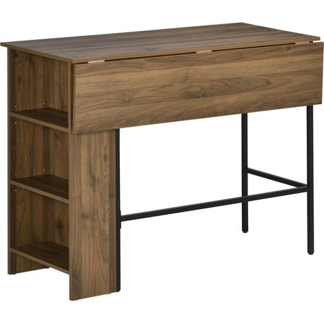 Table de bar Entrambasaguas design industriel extensible 3 étagères noir bois noyer (1/5)