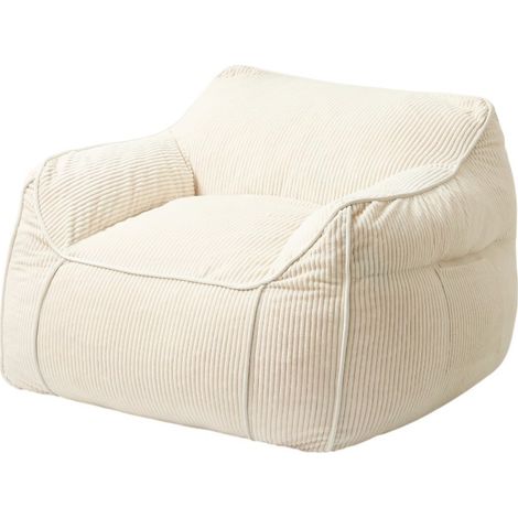 Pouf Fauteuil velours côtelé - 100x110 cm Blanc cassé Bananair